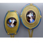 antique 1889 limoges enamel portrait hand mirrors