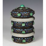 antique chinese enamel silver jade box