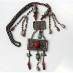 antique chinese silver enamel turquoise coral necklace