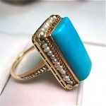 antique museum quality persian turquoise seed pearl ring