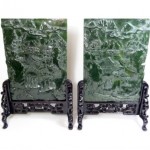 antique pair 19th century chinese carved jade scholar plaques