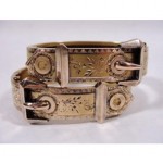 antique pair of victorian engraved belt buckle bracelet