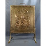 antique petite victorian brass relief fireplace screen