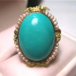 antique victorian 14k turquoise seed pearl ring