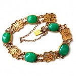 antique wang hing 20k gold bracelet with jade cabachons