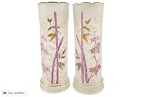 pair antique 19th century blown glass enamel bamboo vases