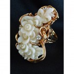 vintage 14k carved coral and diamond ring