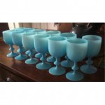 vintage 1920s set of 12 portieux vallerysthal french blue opaline goblets