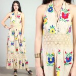 vintage 1970s mexican embroidered crochet festival dress