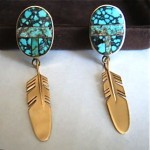 vintage 1980s ray tracey turquoise feather earrlings