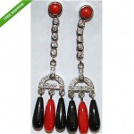 vintage art deco onyx coral diamond dangle earrings