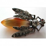 vintage art deco silver agate paste insect brooch