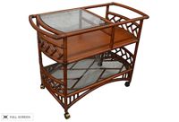 vintage bamboo rattan and glass rolling bar cart