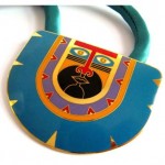 vintage laurel burch enamel tribal mask necklace