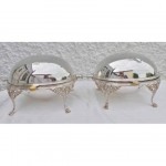 vintage pair 1890s elkington silver plated roll top breakfast dishes