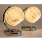 vintage pair art deco marble glass lamps