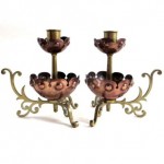 vintage pair arts & crafts brass and copper candlesticks