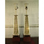 vintage pair midcentury italian ceramic brass walnut lamps