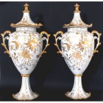 vintage pair porcelain covered urns