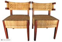 vintage pair woven klismos chairs