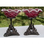 vintage set art glass centerpiece compotes bowls