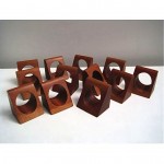 vintage set danish modern teak sculptural napkin rings
