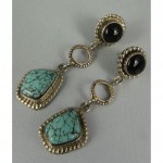 vintage southwestern onyx and turquoise dangle earrings