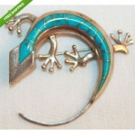 vintage sterling turquoise lizard brooch