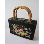 vintage straw needlepoint bamboo handbag