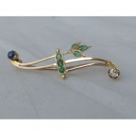 vintage victorian art nouveau diamond emerald sapphire brooch