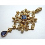 vintage victorian seed pearl sapphire pendant