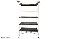 vintage iron etagere with hand-forged ram heads