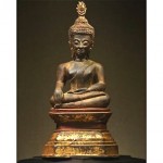 antique 1800s gilded painted bronze buddha