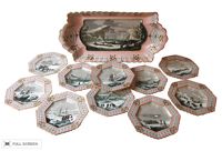 antique 1880s old paris arctic scene dessert set