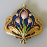 antique 18k art nouveau diamond enamel swan brooch pin pendant