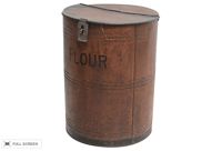 antique 19th century tin flour barrel side table