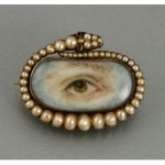 antique gold pearl snake painted eye miniature brooch