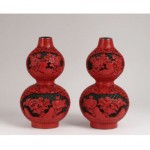 antique pair of chinese cinnabar vases