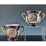 antique pair sevres french porcelain scenic enamel vases