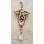 antique victorian 14k amethyst seed pearl pendant