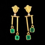 vintage 18k emerald and diamond dangle earrings