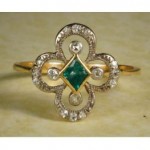 vintage 1920s english 18k diamond emerald ring