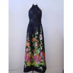 vintage 1970s vali metallic floral halter dress