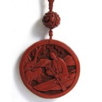 vintage chinese carved lacquer cinnabar double sided necklace