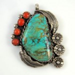 vintage coral turquoise pendant