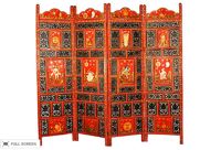 vintage indian hand carved and painted panel screen