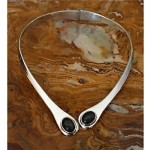 vintage mexican sterling obsidian modernist necklace