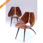 vintage mid-century ray komai plywood side chairs