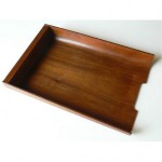 vintage mid-century walnut desk letter tray