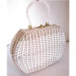 vintage mid-century white wicker handbag